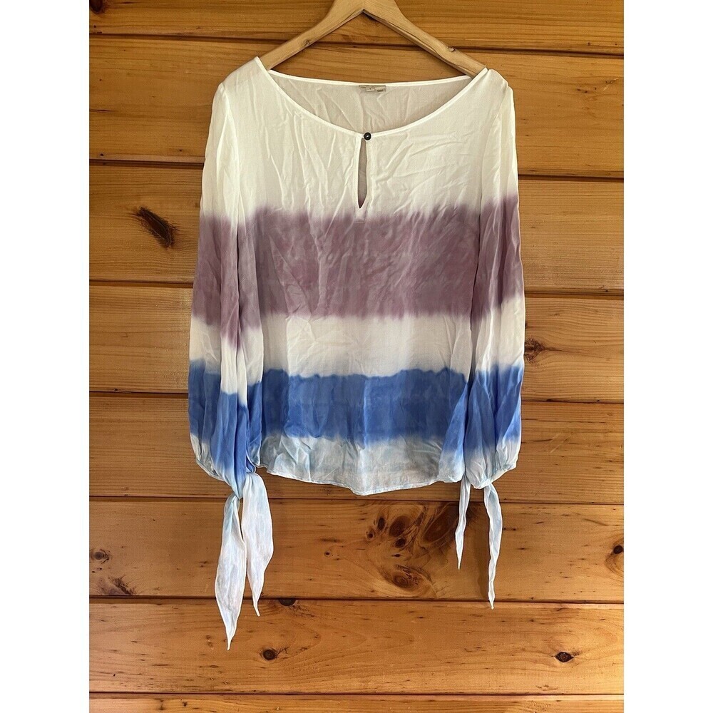 ANTHROPOLOGIE x HOLDING HORSES Watercolor Balloon Sleeve Top SMALL Tie Strap